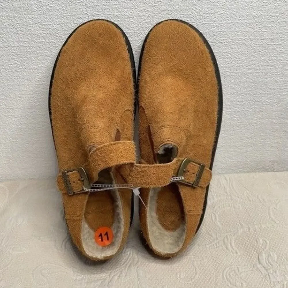 NWOB Dr. Martens Isham Brown Shearling Suede Slingback Mules Unisex Size M12/W13
